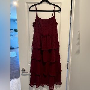 Burgundy 3 tiered dot dress